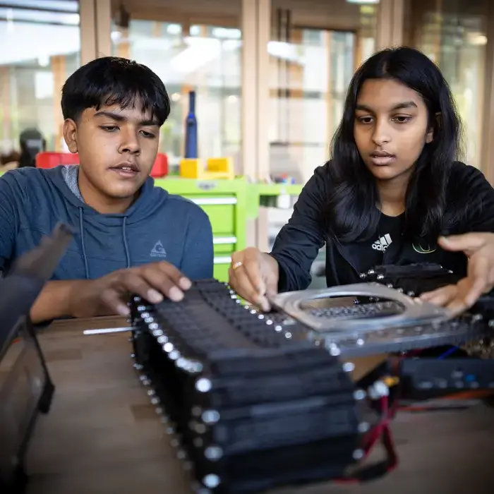 Students working on robot